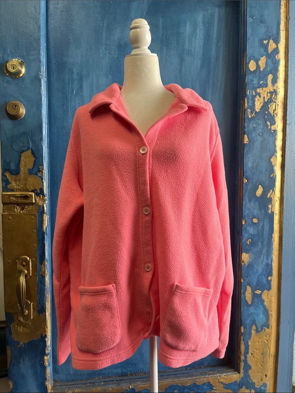 L.L. Bean Coral Pink Fleece Button Jacket